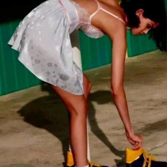 For Love and Lemons High Tide Slip Dress Blue Pink Satin Skirt Seashell Charm M - Picture 4 of 7